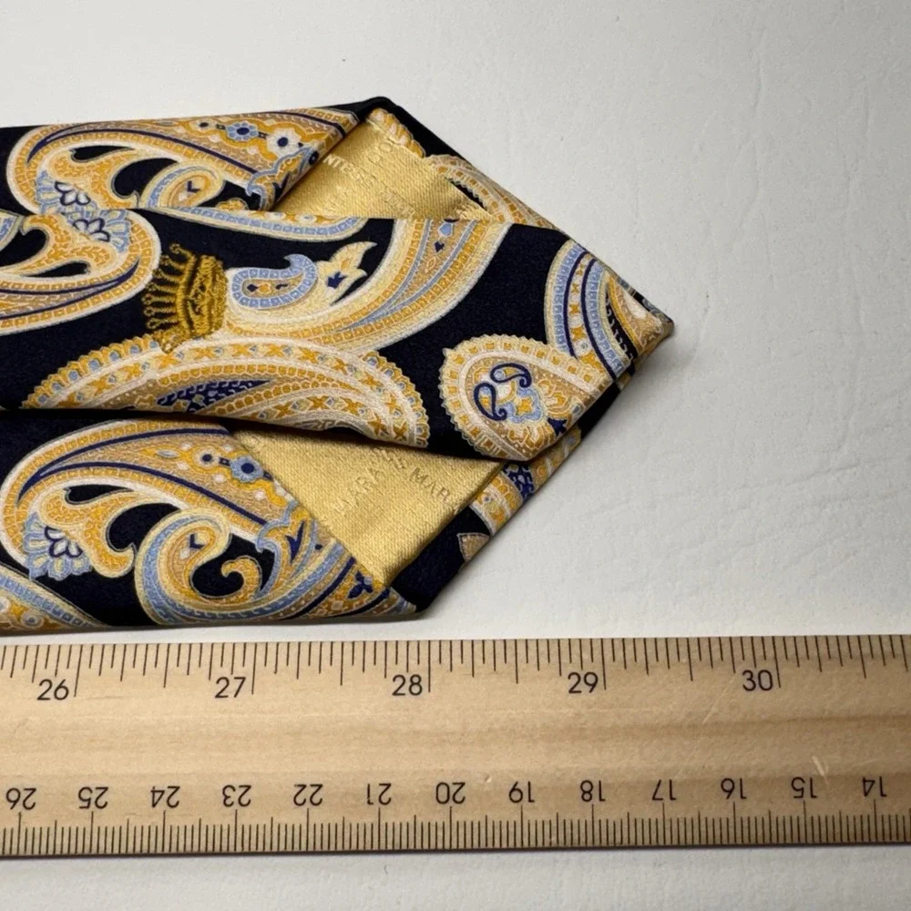 Countess Mara‎ Mens Navy Blue Gold Paisley 100% Silk Hand Made Necktie Tie